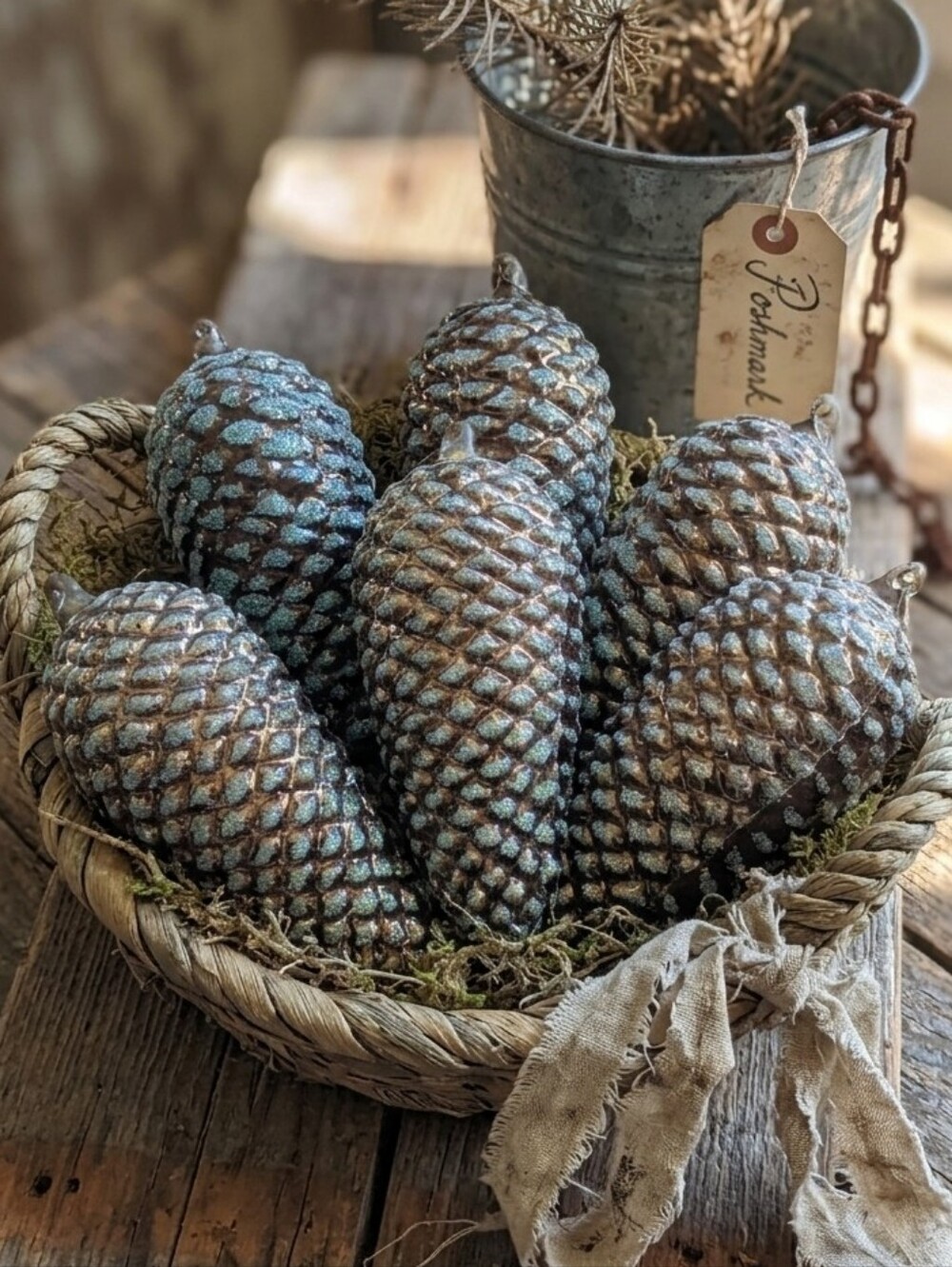 Vintage-Style Blown Glass Pine Cone Ornaments - Set of 5